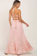 Light Pink Halter Smocked Maxi Dress