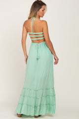 Mint Green Halter Smocked Maxi Dress