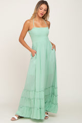 Mint Green Halter Smocked Maxi Dress