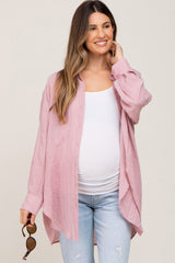 Pink Lightweight Sheer Button Down Maternity Blouse