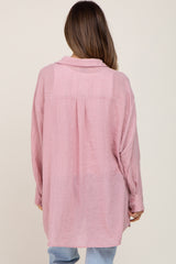 Pink Lightweight Sheer Button Down Maternity Blouse