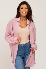 Pink Lightweight Sheer Button Down Maternity Blouse