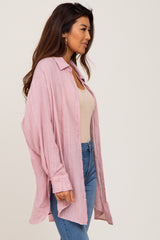 Pink Lightweight Sheer Button Down Blouse