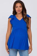 Royal Blue Ribbed Ruffle Sleeve Maternity Top