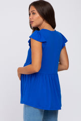 Royal Blue Ribbed Ruffle Sleeve Maternity Top