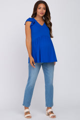 Royal Blue Ribbed Ruffle Sleeve Maternity Top