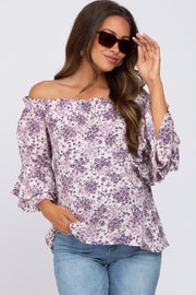 Lavender Floral Off Shoulder Maternity Blouse