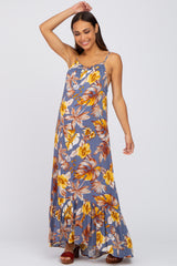 Navy Blue Tropical Floral Maternity Maxi Dress