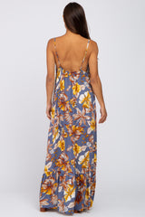 Navy Blue Tropical Floral Maternity Maxi Dress