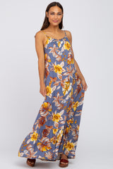 Navy Blue Tropical Floral Maternity Maxi Dress