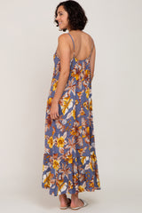 Navy Blue Tropical Floral Maxi Dress