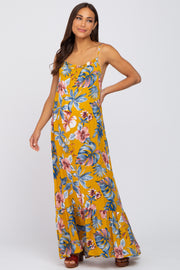 Yellow Tropical Floral Maternity Maxi Dress