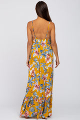 Yellow Tropical Floral Maternity Maxi Dress