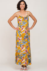 Yellow Tropical Floral Maternity Maxi Dress