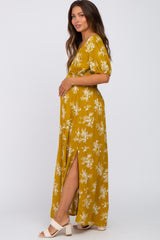 Yellow Floral V-Neck Smocked Maternity Maxi Dress