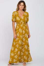 Yellow Floral V-Neck Smocked Maxi Dress