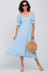 Light Blue Textured Smocked Midi Dress