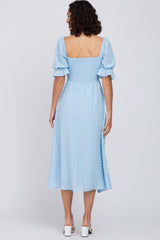 Light Blue Textured Smocked Midi Dress