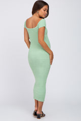 Mint Green Knit Off Shoulder Maternity Fitted Dress