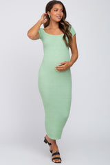 Mint Green Knit Off Shoulder Maternity Fitted Dress