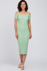 Mint Green Knit Off Shoulder Maternity Fitted Dress