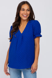 Royal Blue Swiss Dot Maternity Blouse