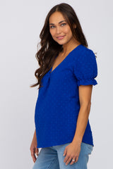 Royal Blue Swiss Dot Maternity Blouse