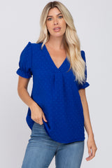 Royal Blue Swiss Dot Maternity Blouse