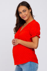 Red Swiss Dot Maternity Blouse