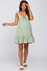 Mint Ruffle Accent Maternity Sweetheart Dress