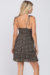 Black Floral Ruffle Hem Mini Dress