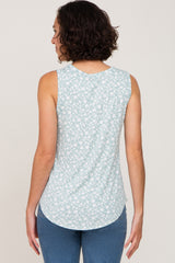 Mint Green Floral Ribbed Sleeveless Top