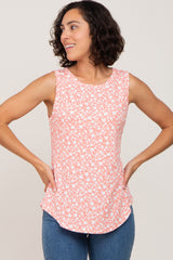 Coral Floral Ribbed Sleeveless Top