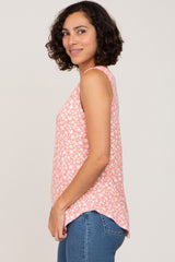 Coral Floral Ribbed Sleeveless Top