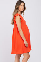 Coral Flutter Sleeve V-Neck Maternity Dress