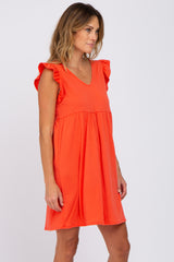 Coral Flutter Sleeve V-Neck Dress