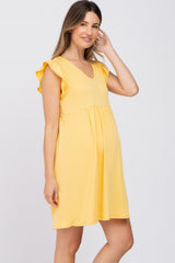 Yellow Flutter Sleeve V-Neck Maternity Dress