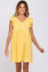 Yellow Flutter Sleeve V-Neck Dress