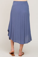 Navy Blue Button Front Accent Round Hem Maternity Midi Skirt