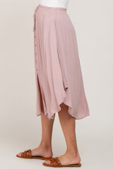 Mauve Button Front Accent Round Hem Midi Skirt