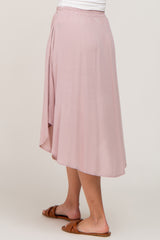 Mauve Button Front Accent Round Hem Midi Skirt