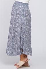 Blue Floral Round Hem Maternity Midi Skirt