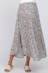 Light Olive Floral Round Hem Maternity Midi Skirt