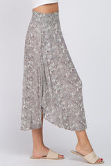 Light Olive Floral Round Hem Midi Skirt