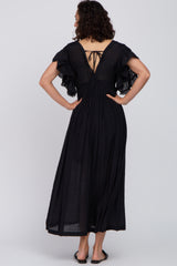 Black Deep V-Neck Button Down Maxi Dress