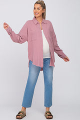 Mauve Crepe Maternity Button Up Shirt