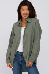 Olive Crepe Maternity Button Up Shirt