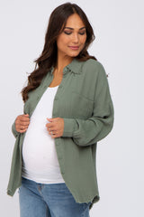 Olive Crepe Maternity Button Up Shirt