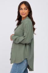 Olive Crepe Maternity Button Up Shirt