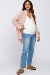 Light Pink Crepe Maternity Button Up Shirt